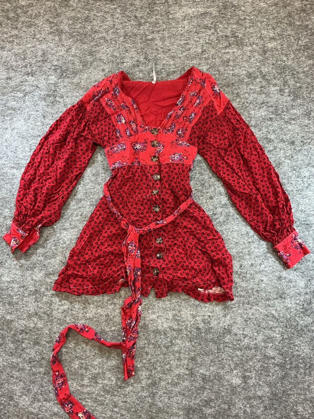 Free People Red Floral Tie Dress Size XS B15